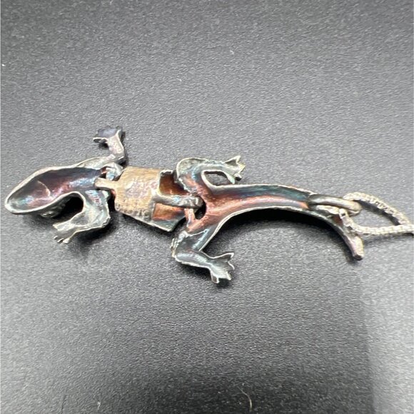 Sterling Silver Articulated Lizard Pendant Necklace 925 18" Box Chain Reptile - Picture 9 of 10